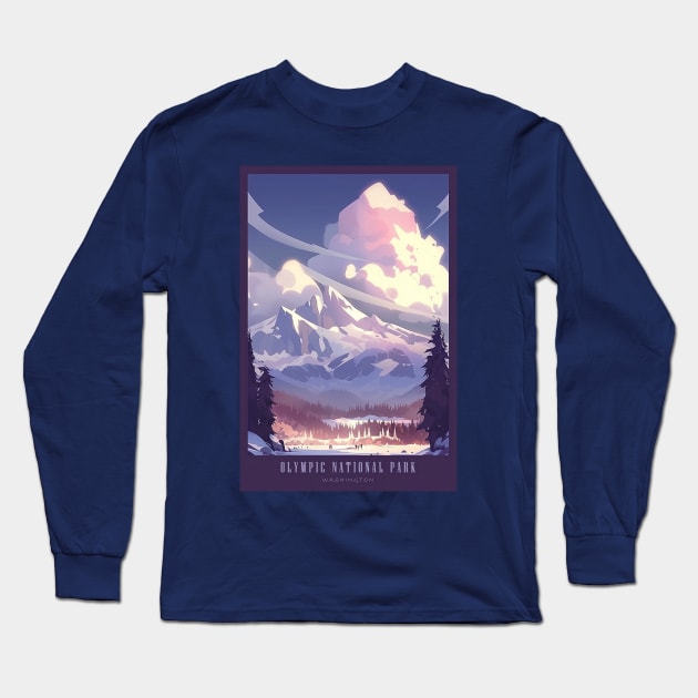 Olympic National Park Travel Poster Long Sleeve T-Shirt by GreenMary Design